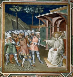 Der Heilige entdeckt den Betrug von Totila, König der Ostgoten, Detail aus dem Leben des Heiligen Benedikt (ca. 480-ca. 550), in der Sakristei, 1387